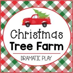 a christmas tree farm sign with a red truck