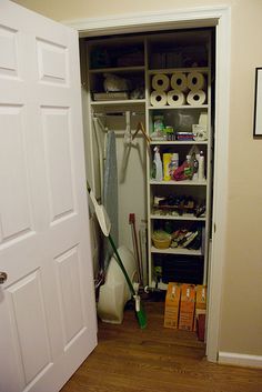 the closet is full of cleaning supplies and other things to do in it's storage area