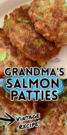 Grandma's salmon patties using canned salmon Burger Types, Canned Salmon Patties Recipe Easy, Salmon Pattie’s, Salmon Patties With Fresh Salmon, Salmon Patties Recipe Canned, Recipe For Salmon Patties, Vintage Meals, Fresh Salmon Patties, Best Salmon Patties