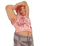 a drawing of a man with his hands behind his head and the words ruff bolt written on his chest