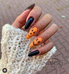 Black Halloween Nails, Halloween Nails Easy, Simple Fall Nails, Pumpkin Nails, October Nails, Nagel Tips