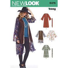 Kimono Sewing, Kimono Sewing Pattern, Look Kimono, New Look Patterns, Sleeve Variations, Mode Kimono, Easy A, Kimono Pattern, Open Front Jacket