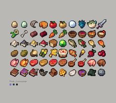 an image of pixel art with many different items in the style of video game characters