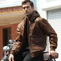 Men's Genuine Leather With A Removable Hood Warmer Brown Jacket — GeraldBlack.com Brown Leather Jacket Men, Leather Jacket Brown, Leather Jacket For Men, Men's Leather Jacket, Men's Coats & Jackets, Jacket For Men, Genuine Leather Jackets, Turndown Collar, Brown Jacket