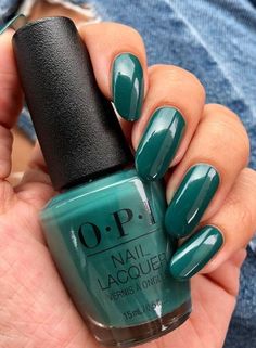 Must-Have Fall Nail Colors From OPI - Blush & Pearls Nail Ideas For Emerald Green Dress, Fall Green Dip Nails, Dark Teal Dip Powder Nails, Christmas Green Nail Polish, Opi Dark Green Nail Polish, Emerald Green Nail Polish, Opi Teal Nail Polish, Nails Opi