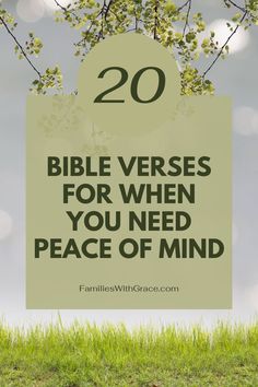 the words bible verses for when you need peace of mind are in front of a tree