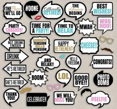 some speech bubbles with different phrases and words on them, including one that says it's the best time to party