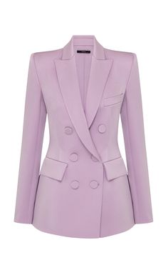 Alex Perry - Women's Arlington Satin Crepe Double-Breasted Blazer - Purple/yellow - Only At Moda Operandi Double Breasted Blazer Outfit Women, Purple Blazer, Fitted Blazer, Double Breasted Blazer, Fashion Design Clothes