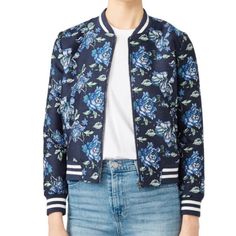 Purchased From Rent The Runway And Never Worn. In Great Condition Blue Casual Floral Print Outerwear, Casual Blue Floral Print Outerwear, Blue Floral Print Fall Outerwear, Trendy Navy Outerwear For Spring, Navy Casual Spring Outerwear, Casual Navy Spring Outerwear, Casual Navy Outerwear For Spring, Rent The Runway, Bb Dakota