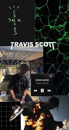 a collage of photos with the words travis scott on it