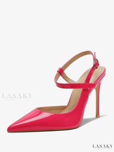 Lasaky - Stylish Womens Black Pointed Toe Slingback High Heel Pumps Spring Party Slingback Pumps With Buckle Closure, Closed Toe Slingback Sandals With Buckle For Party, Pointed Toe Slingback Pumps With Strap, Ankle Strap Slingback Pumps For Party, Pink Pointed Toe Sandals With Buckle, Pink Slingback Sandals With Buckle Closure, Pink Slingback Sandals With Pointed Toe, Chic Pink Heels With Strap, Pink Ankle Strap Heels With Straps