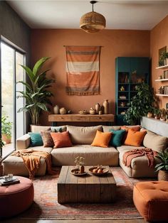 a living room filled with lots of furniture and plants