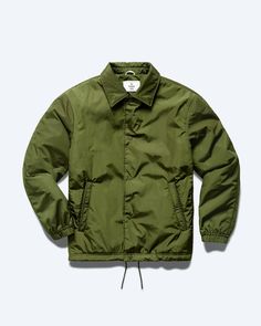 Econyl Satin Nylon Coach's Jacket | Reigning Champ Reigning Champ, Coach Jacket, Matte Satin, China Fashion, Raglan Sleeve, Water Repellent, Insulation, Zip Pockets, Sleeve Length