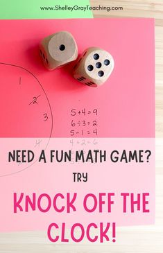 If you're looking for a fun math game to use for math warm-ups in your math class, check out Knock Off the Clock! This fast-paced game can be used with any operation - addition, subtraction, multiplication or division. Your students need two dice, a pencil and paper and they're ready to play! Find this game, along with more math games, math activities, math projects and math resources at www.ShelleyGrayTeaching.com Math Game Night At School, Cc Essentials Math Games, Math Games Fifth Grade, Math Relay Race, Math Games For Third Grade, Math Learning Games, Math Games For Elementary Students, Math And Science Night Activities, How To Make Math Fun