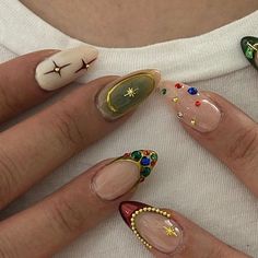 Quirky Nail Ideas, Mix Nails Designs, Retro Nail Designs Vintage, Fall Mismatched Nails, Mixed Match Nails, New Orleans Nail Ideas, Nail Designs Natural Nails Short, Simple But Fun Nails, Mitch Match Nails