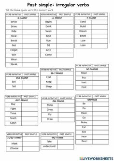 the past simple irregular verbs worksheet is shown in black and white,