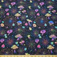 a black background with colorful jellys and stars in the sky, on top of a ruler