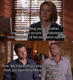 He has the understanding, but hates rules, plus he has to do his "psych" thing before any of the cops get there...well, that is when they snoop the place before the cops have arrived on scene. Psych Funny, Psych Tv Show, Corbin Bernsen, Timothy Omundson