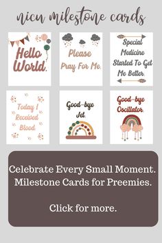 some cards with the words celebrate every small moment, miletone cards for freebies