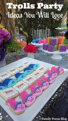 there is a cake and cookies on the table