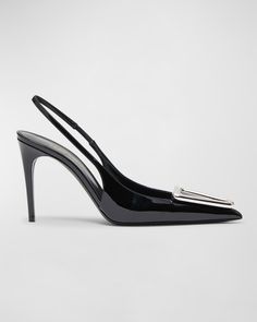 Saint Laurent Avenue Patent Leather Slingback Pumps | Neiman Marcus Ysl Pumps, Build Wardrobe, Pointed Heels, Saint Laurent Shoes, Slingbacks, Patent Leather Pumps, Slingback Pump, Angelina Jolie, Black Pumps