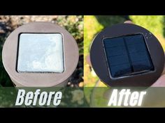 two images showing the before and after of a solar powered light