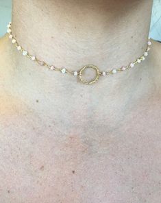 .Brass Circle w/Pink Opal Rosary chain Choker. This Beautiful & stylish choker is a great piece to wear on its own or layered w/other longer Necklaces. Available in other assorted colors. Buy yours today! Mother Of Pearl Rose, Blue Rosary, Turquoise Choker, Druzy Necklace, Elephant Necklace, Rose Quartz Heart, Rosary Chain, Jewelry Lookbook, Evil Eye Jewelry