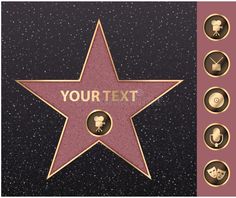 a star on the hollywood walk of fame with some icons around it and an inscription that reads your text