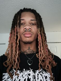 Dreadheads With Nose Piercings, Men’s Septum Piercing Ideas, Male Nose Piercing Septum, Studs Black With Dreads, Black Vampire