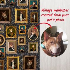 an image of a dog in a frame with the caption vintage wallpaper created from your pet's photo