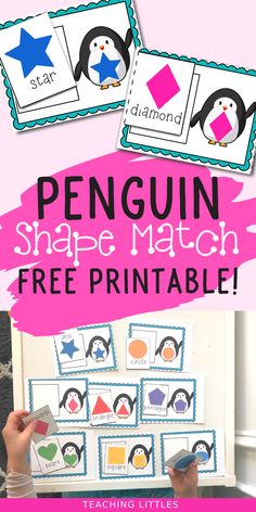 penguin shape match with free printables for kids to practice their shapes and numbers