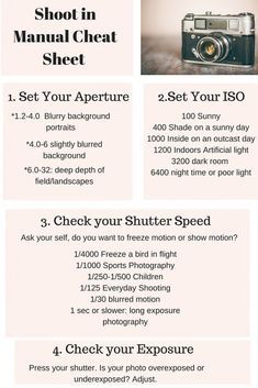 an advertisement for a camera with instructions on how to use the shutter speed and shoot in manual