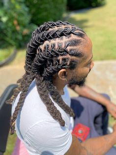 Barrels with braided ends Men Loc Styles, Loc Styles For Men, Dreadlock Hairstyles For Men, Dreadlock Style, Dreads Styles, Two Braids, Dreadlock Hairstyles, Loc Styles, Plaits