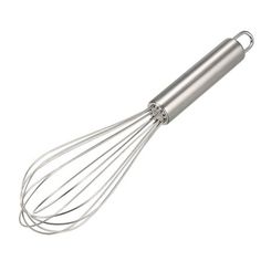 a metal whisk on a white background