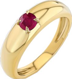 Fine Jewelry Dome Ring With Solitaire, Classic Domed Sapphire Ring, Classic Stackable Sapphire Ring, Classic Ruby Birthstone Ring With Round Band, Fine Jewelry Dome Ring With Prong Setting, Classic Domed Ruby Ring, Classic Dome Ring With Gemstone Round Cut, Classic Round Ruby Birthstone Ring, Classic Ruby Ring With Center Stone