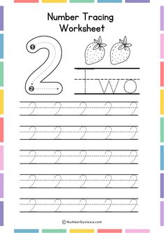 the number two worksheet for children to practice their handwriting and letter recognition skills