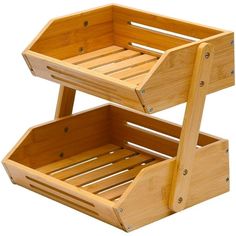 two wooden trays stacked on top of each other, one with the lid open