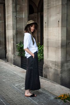 Loose wide-leg pants with skirt panel, High Waist Linen Trousers , Black linen pants, Linen culottes, Black linen palazzo pants with pockets Wide leg linen pants with a half skirt detail in front with elasticated waistline for comfort and better fit. Full-length pants are wide, very wide and flattering on the bottom. From the front view it looks like a long skirt, from back - as a wide pants. Washed linen pants turns into standout outfit for countless occasions. In addition, it's a perfect fit f Chic Relaxed Fit Long Skirt, Chic Linen Long Skirt, Chic Long Linen Skirt, Spring Workwear Linen Culottes, Spring Linen Culottes For Work, Chic Relaxed Linen Skirt, Wide Leg Skirt For Day Out With Relaxed Fit, Linen Long Skirt With Pockets, Black Linen Trousers Outfit