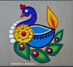 this is an image of a peacock with flowers on it