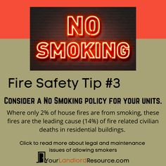 Legally, you run the risk of secondhand smoke harming or irritating other tenants. Don't lose a good tenant (or potential one) adverse to the smell of smoke or if they have medical issues like asthma. Smoke smell is unmistakable. Housing a smoker means a massive cleaning and paint job upon vacancy. Windows, flooring, doors, cabinets, HVAC ducts, and walls will need to be addressed as all porous surfaces retain the smell of smoke. Love these tips? Check out our website! #landlord Hvac Duct, House Fire, Insurance Policy, Safety Tips