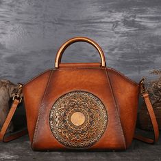 Genuine Embossed Leather Retro Handbag With Totem Pattern-Bags & Clutches-radekus Vintage Purses 1950s, Hand Candy, Retro Handbags, Vintage Purses, Genuine Leather Handbag, Genuine Leather Bags, Shoulder Messenger Bag, Leather Messenger, Shoulder Tote Bag