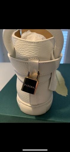 BUSCEMI 100MM White/Gold Sz44 Sneakers BNIB Leather Made in Italy HiTop $954 | eBay Luxury Calf Leather Sneakers, Luxury Leather Sneakers With Logo Plaque, Luxury Custom Sneakers For Streetwear, Luxury Low-top Custom Sneakers, Luxury Custom Low-top Sneakers, Luxury Leather Custom Sneakers For Streetwear, Luxury Leather Sneakers For Streetwear, Luxury Custom White Sneakers, Sneaker Games