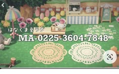 an advertisement for a flower shop with flowers and teddy bears on the grass in front of it