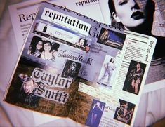 an image of a woman's face on top of news paper with photos and text