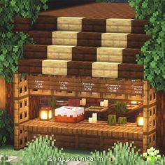 an image of a bed made out of wood in minecraft with text overlay