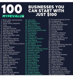 a poster with the words 100 businesses you can start with just $ 100