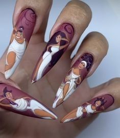 Acrylic Nail Designs Classy, Nails For Halloween, Cartoon Nail Designs, Scary Nails, Disney Inspired Nails, Halloween Nail Art Ideas, Gucci Nails, Small Nails, Art Deco Nails