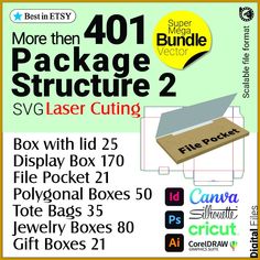 an advertisement for the package structure 2 laser cutting box with instructions to make it easier