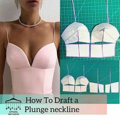 a woman in a pink dress with bras on and the words how to draft a plunge neckline