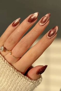 November Nails Ideas, Chocolate Glazed Donut, Glazed Nails, Bronze Nails, Velvet Nails, Glazed Donut, Cat Eye Nails, Trendy Nail Design